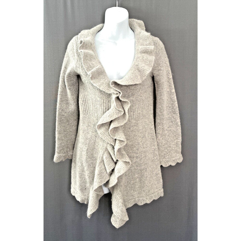 Marina Luna Lambs Wool Angora Cardigan Sweater Sz M Gray Ruffled Y2K Fairy Boho